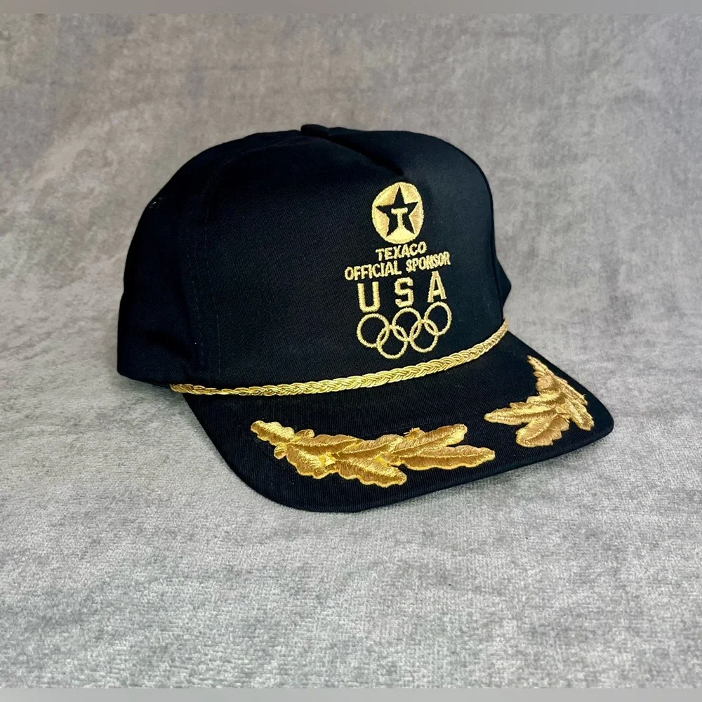 1992 Texaco USA‎ Olympics Black & Gold Embroidered Trucker Hat Vintage